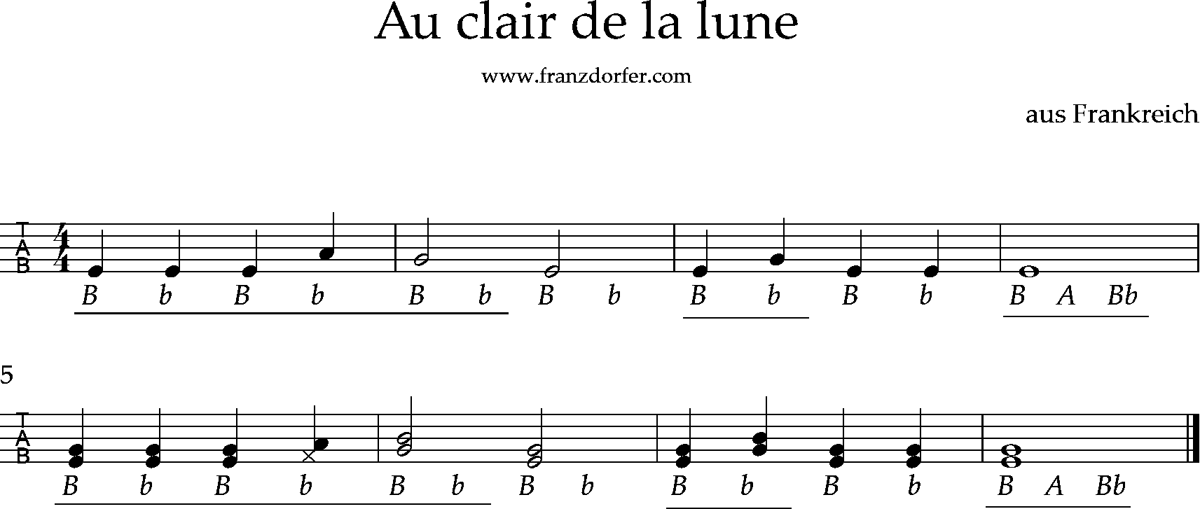 Ziachnoten, au clair de la lune steirische harmonika lernen - griffschrift- Au clair de lan lune